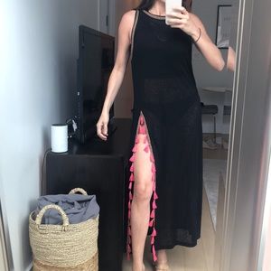 Black sheer coverup with pink tassels